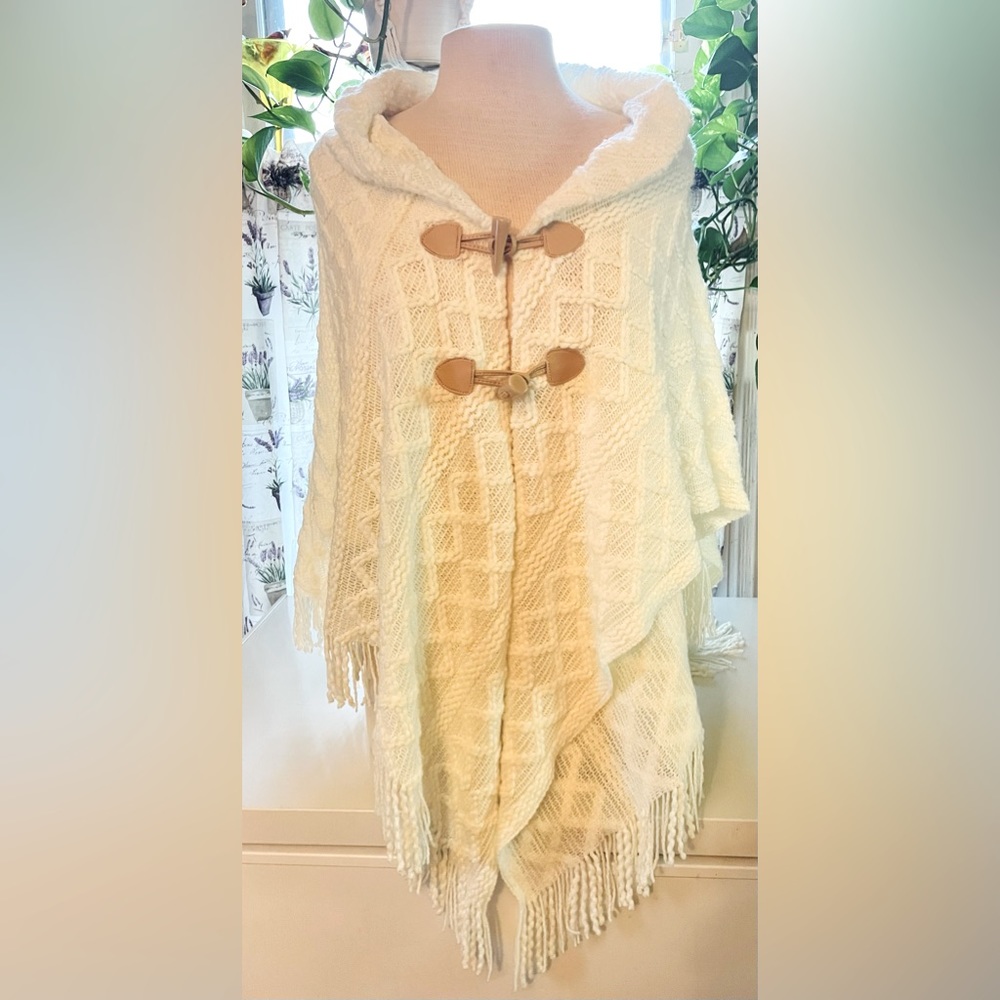 New Mixit Mommy and Me Ivory Cozy Toggle Knit Wrap Poncho Shawl One Size